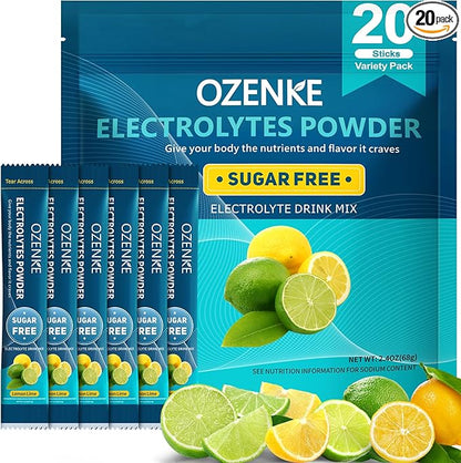 Electrolytes Powder Packets, Hydration Packets, Electrolytes Sugar Free, Portable Electrolyte Drink Mix for Rapid Hydration, No Sugar & Low Sodium | 0 Calorie | Lemon Lime Flavor | 20 Sticks