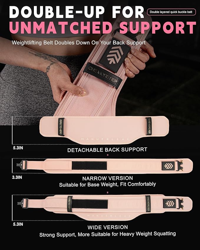 MANUEKLEAR Weight Lifting Belts for Men and Women, Gym Weight Belt with Carabiner Quick Locking, Double-Layer Weightlifting Belt for Workout Squat Powerlifting Deadlift