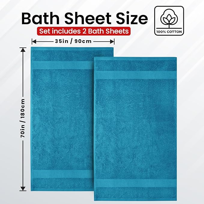 Infinitee Xclusives– Luxury Bath Sheets Towels – 2 Pack 600 GSM (35X70 Inches)– 100% Ring Spun Cotton Large Bath Towels for Bathroom (Serene Teal, Bath Sheet Pack of 2)