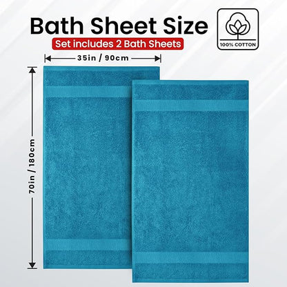 Infinitee Xclusives– Luxury Bath Sheets Towels – 2 Pack 600 GSM (35X70 Inches)– 100% Ring Spun Cotton Large Bath Towels for Bathroom (Serene Teal, Bath Sheet Pack of 2)
