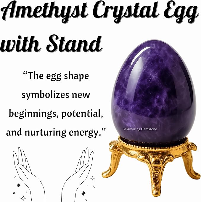 Amazing Gemstone Amethyst Crystal Yoni Egg, 2 Inches - Premium Crystals and Healing Stones Yoni Egg for Pelvic Floor Health, Natural Healing Crystal Eggs for Meditation and Stress Relief