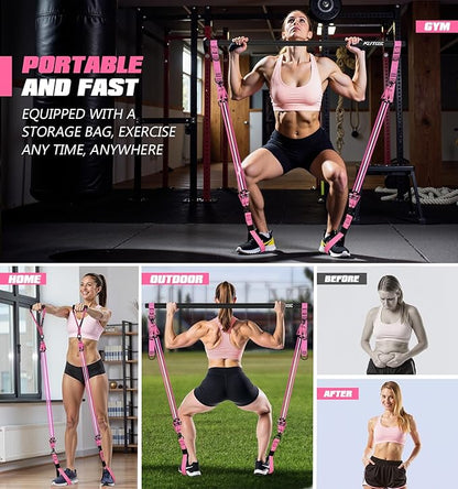 Pilates Bar Kit with Resistance Bands, Heavy Duty Pilates Equipment for Men, Strength Training Bar for Legs, Hip, Back, Arm, Abs, Chest, Shoulders, Portable Home Gym Full Body Workout Equipment
