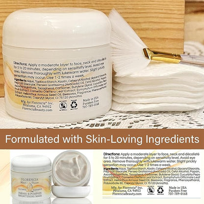 Florencia Papaya & Pumpkin Brightening Mask - Soft and Creamy, Gentle Exfoliating Facial Mask for Smoother, Brighter, Revitalized Complexion - Exfoliate, Renew and Glow, 2 oz