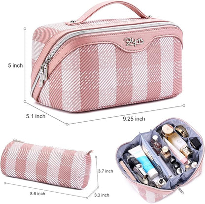 BOYATU Travel Makeup Bag Organizer Cosmetic Bag: 3 Pcs Set Make up Bags for Women with Handle - Waterproof Vegan Leather Toiletry Bags Travel Essentials Pouch with Compartments (F-03-Pink)