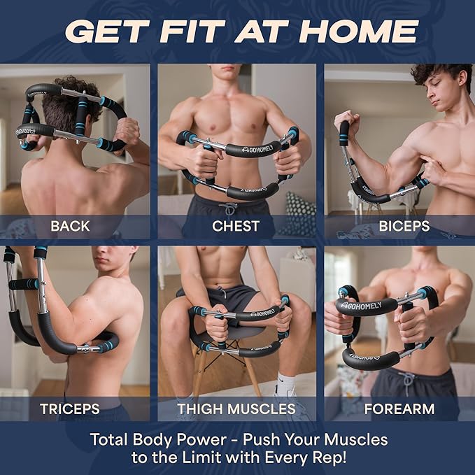 Twister Arm Trainer 20/60 & 40/90 lbs - Adjustable Chest, Arm & Upper Body Workout Bar for Home Gym Strength Training - Silent Resistance Power Twister by GOHOMELY