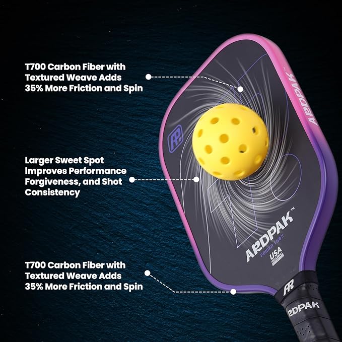 Pickleball Paddle, T700 Carbon Fiber Abrasion-Resistant Surface, 16MM Polypropylene Honeycomb core, USAPA Approved, High Grit,The Pickleball Paddle Designed for Control Spin & Consistency