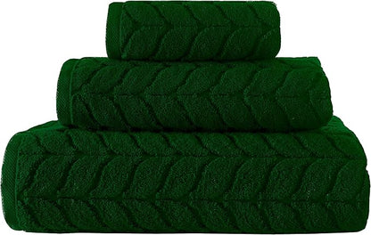 BAGNO MILANO Turkish Bath Towels, Soft Plush Jacquard Luxury Bath Towels, Quick Dry Towel Set (Royal Green, 3 pcs Towel Set)