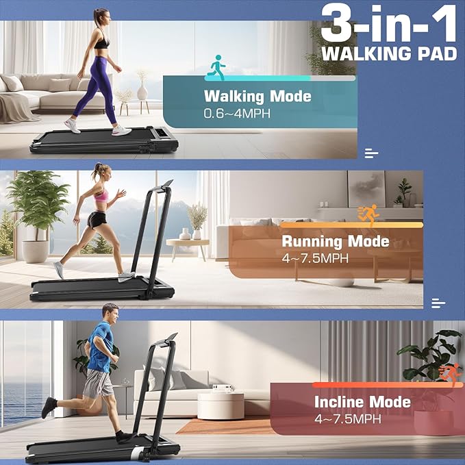 ANCHEER Foldable Treadmill with 12% Incline, 3.0HP Walking Pad Treadmills with Handle Bar, 320LBS Capacity/2S Folding/Widened Belt, Quiet Portable Walking Treadmill Under Desk with LED