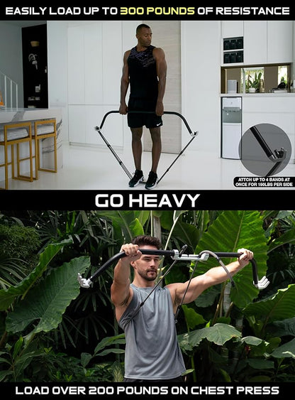 EVO Bow - All in One Portable Home Gym System | Compact Strength Training and Exercise Equipment for Travel with Notched Resistance Bands for Full Body Training and Weighted Pushups | 300lbs