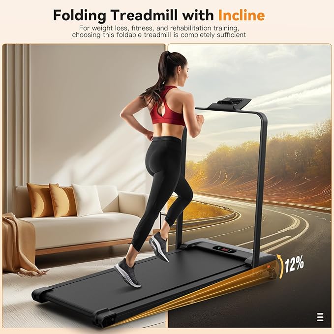 ANCHEER Foldable Treadmill with 12% Incline, 3.0HP Walking Pad Treadmills with Handle Bar, 320LBS Capacity/2S Folding/Widened Belt, Quiet Portable Walking Treadmill Under Desk with LED