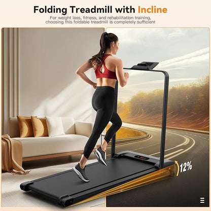 ANCHEER Foldable Treadmill with 12% Incline, 3.0HP Walking Pad Treadmills with Handle Bar, 320LBS Capacity/2S Folding/Widened Belt, Quiet Portable Walking Treadmill Under Desk with LED