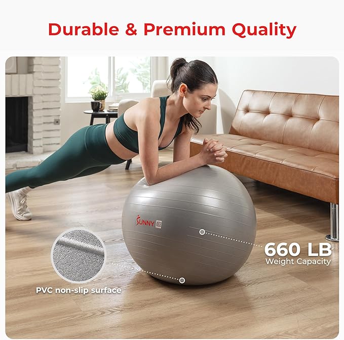 Sunny Health & Fitness Premium Anti-Burst Exercise Balls for Core Strength, Yoga, Pilates, Barre, Physical Therapy, Balance, Flexibility Non-Slip & Odorless
