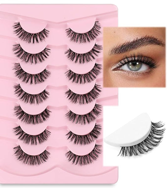 Eyelashes Natural False Lashes Wispy Lashes 14mm Eyelashes with Thin Memory Band Volume Soft Lash Strips C Curl Natural Eyelash 7 Pair EVENTILL