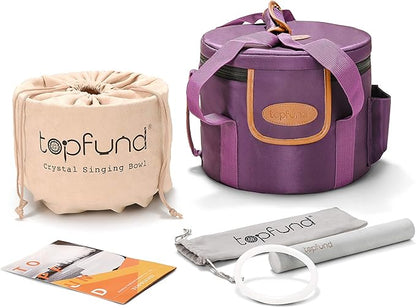 TOPFUND 432Hz G Note Crystal Singing Bowl Throat Chakra 10 inch with Heavy Duty Carrying Case and Suede Mallet