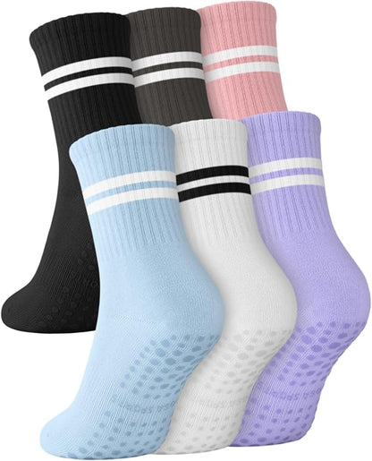 3/6 Pairs Grip Pilates Socks for Women, Non-slip Yoga Athletic Socks for Barre Ballet Barefoot Workout Hospital