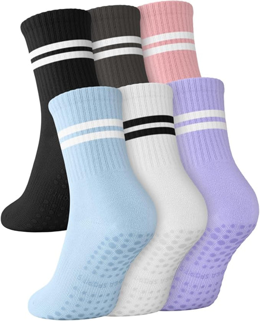 3/6 Pairs Grip Pilates Socks for Women, Non-slip Yoga Athletic Socks for Barre Ballet Barefoot Workout Hospital