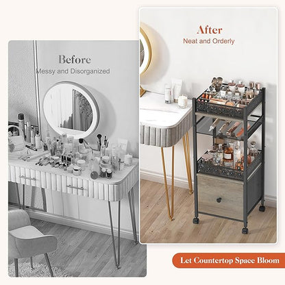 Makeup Organizer, Large Skincare Organizers, Make Up Organizers for Vanity, Makeup Storage Cosmetic Organizer with Drawer, Bathroom Vanity Organizer Makeup Holder Cart for Skin Care Hair Tool Beauty