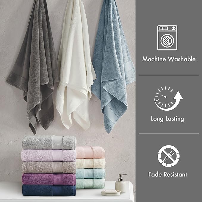 Madison Park Turkish 100% Cotton 600Gsm Luxury Premium Thick Soft Abosorbant Hotel Bathroom Towel Set Shower Hand Face Washcloths, Assorted Sizes, Grey 6 Piece