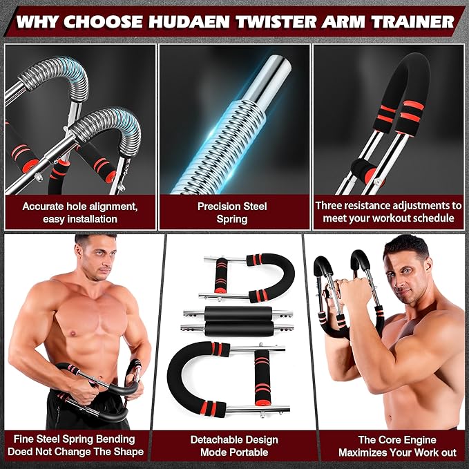 Twister Arm Trainer, Adjustable Chest Workout Equipment, Portable Detachable Chest Exerciser for Men & Women, Power Twister Bar, Home Gym Fitness Equipment