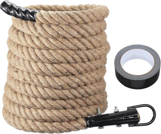 MECCANIXITY Climbing Rope 26ft x 1.5", Gym Climbing Rope Thick Twine Ropes Jute Natural Brown Burlap Cord String Heavy Twisted for Workout Rock Exercise Indoor Outdoor Fitness Training