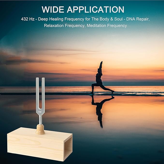 432 Hz Tuning Fork Paired with Elegant Wooden Resonator for Ultimate Meditation Experience