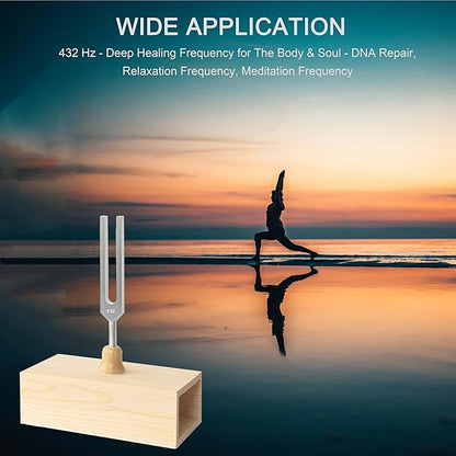 432 Hz Tuning Fork Paired with Elegant Wooden Resonator for Ultimate Meditation Experience