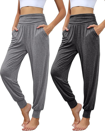 2 Pack Women's Yoga Joggers, Cozy Sweatpants with Pockets Casual Loose Comfy High Waisted Lounge Pants