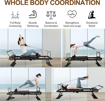 Pilates Reformer Ultra MAX-80101, Foldable Pilates Reformer Machine with a Extra Set of Drawstring, for Fome and Gym Workout- Cardio Fitness Rebounder - Springs and Jump Board Up to 400 LBS