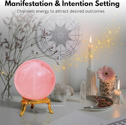 Amazing Gemstone Star Rose Quartz Crystal Ball with Stand - 2 Inches Crystal Sphere Meditation Balls for Witchcraft and Decorative Balls