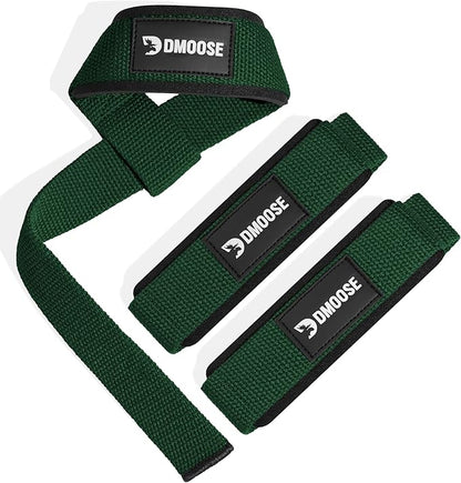DMoose Fitness Lifting Straps 24" (Pair) - 5mm Padded Durable Wrist Straps for Weightlifting & Powerlifting - Cotton Lifting Strap with Silicone Grip for Men & Women - Deadlift Strap for Gym Workout