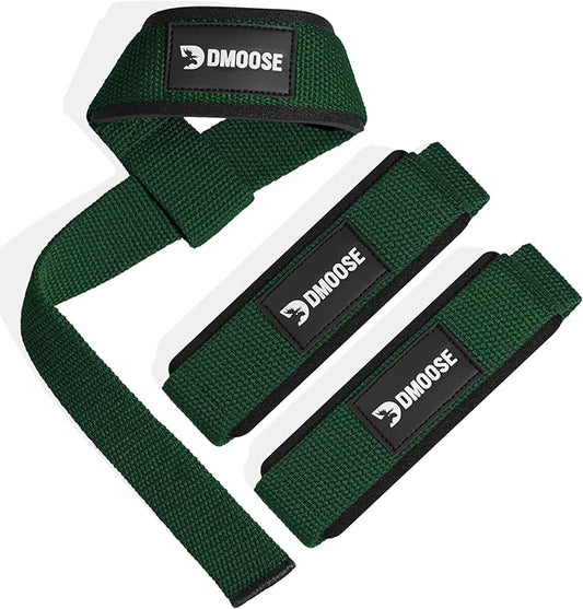 DMoose Fitness Lifting Straps 24" (Pair) - 5mm Padded Durable Wrist Straps for Weightlifting & Powerlifting - Cotton Lifting Strap with Silicone Grip for Men & Women - Deadlift Strap for Gym Workout