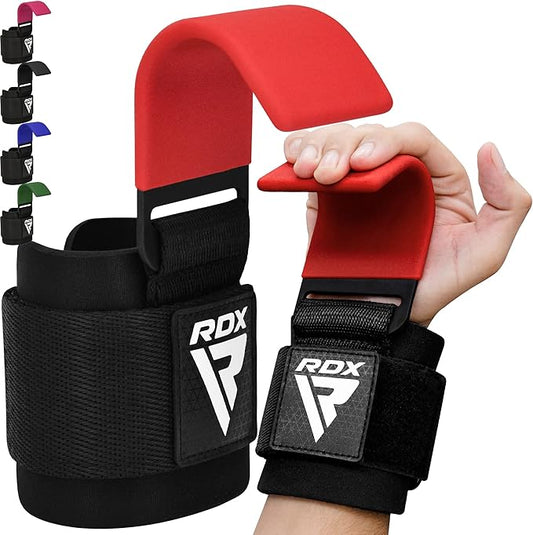 RDX Weight Lifting Hooks for Deadlifting (Pair) - 600Lbs Capacity - 8MM Neoprene Wrist Support Wraps - Grip Enhancer for Pull Ups Lat Pulldowns Rows - Adjustable Gym Workout Power Straps for Men Women