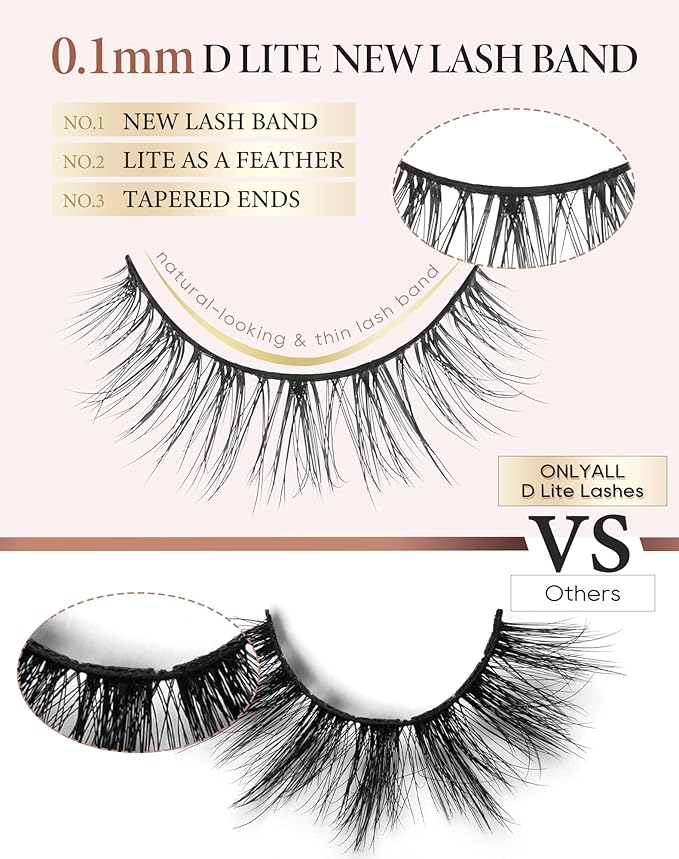 Onlyall Wispy Lashes Natural Look Short Eyelashes Lite Volume False Eyelashes Natural Lashes Soft False Eye Lashes Pack 7 Pairs D4
