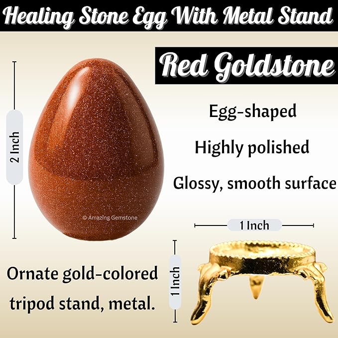 Amazing Gemstone Red Goldstone Crystal Yoni Egg, 2 Inches - Premium Crystals and Healing Stones Yoni Egg for Pelvic Floor Health, Natural Healing Crystal Eggs for Meditation and Stress Relief