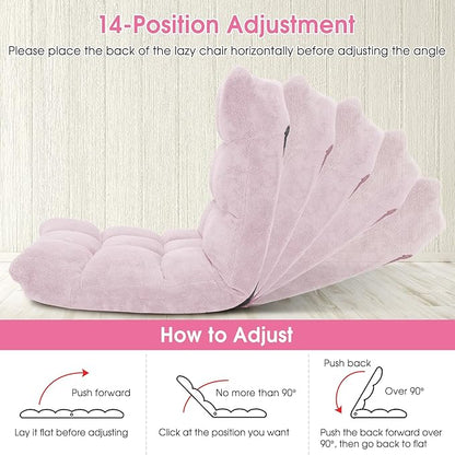 GORELAX Memory Foam Floor Chair, 14-Poistion Adjustable Floor Reading Gaming Chair Recliner, Folding Cushioned Meditation Chair with Back Support, Padded Lazy Sofa Chair for Adults, Kids (Light Pink)