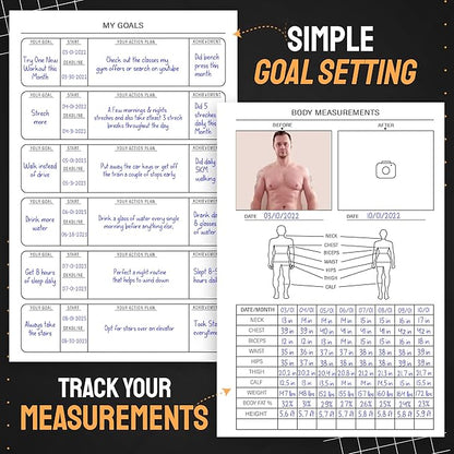 Nextnoid Hardcover Fitness & Food Journal - Workout & Meal Planner Notebook for Women & Men - A5 Sturdy Food Tracker Journal to Track Diet, Gym & Home Workouts - Beige