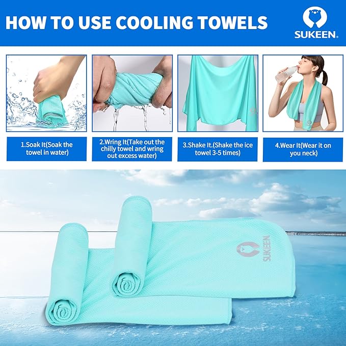 Sukeen [4 Pack Cooling Towel (40"x12"),Soft Microfiber Chilly Towel for Yoga,Sport,Running,Gym,Workout,Camping,Fitness,Workout & More Activities