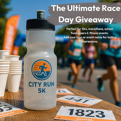 50 Strong Bulk Water Bottles | 24 Pack Sports Bottle | 22 oz. BPA-Free Easy Open with Pull Top Cap | Made in USA | Reusable Plastic Water Bottles for Adults & Kids | Top Rack Dishwasher Safe