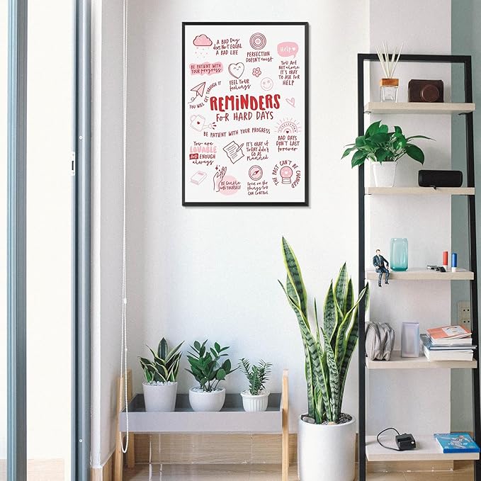 JMGHKL Trendy Mental Health Affirmation Posters Reminders For Hard Days Prints Painting Pink Growth Wall Art Funky Positive Quote Therapy Wall Decor For Girly Bedroom Dorm 8x12in Wrapped Canvas