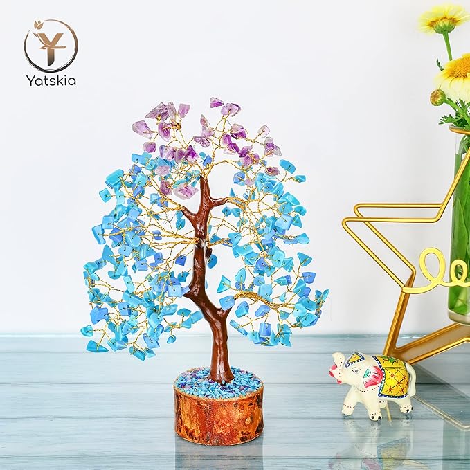 YATSKIA Amethyst and Turquoise Crystal Tree, Gemstone Tree Home and Office Decor, Good Luck Gifts, Crystals Decor, Housewarming Gifts