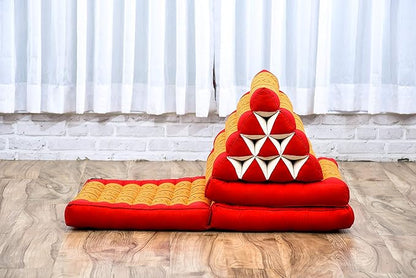 Leewadee 3-Fold Mat with Triangle Cushion – Comfortable TV Pillow, Foldable Mattress with Cushion Made of Eco-Friendly Kapok, 67 x 21 inches, Orange red