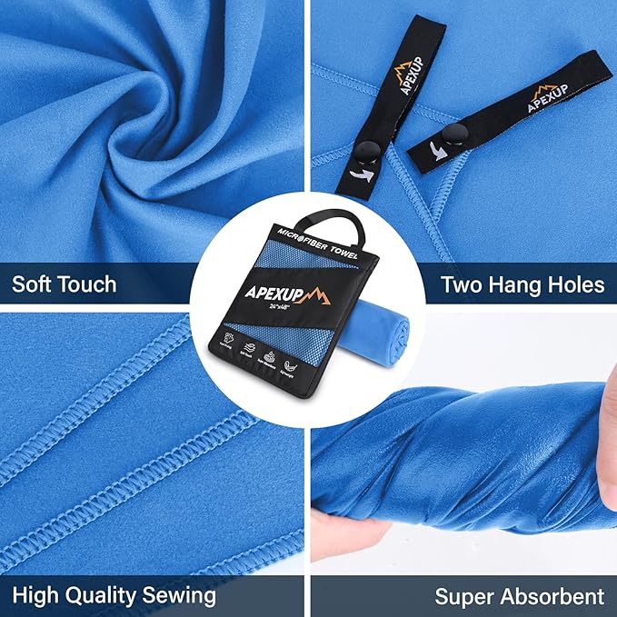 APEXUP Microfiber Travel Towel, Ultra Absorbent Quick Dry Towels, Lightweight Gym Sports Camping Towel for Workout, Yoga, Beach, Shower, Swimming (72"×40", Blue)