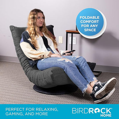 BIRDROCK HOME Swivel Floor Chair - 360 Adjustable Memory Foam Lounge Seat - Gaming - Comfortable Back Support - Cushion Dorm Rocker - Comfy for Reading Game Meditating - Fully Assembled (Grey)