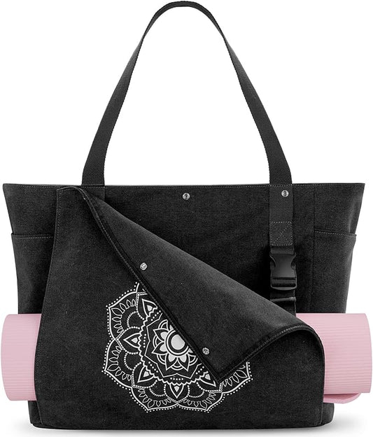 Gonex Yoga Mat Bag, Yoga Gym Bag Tote Bag with Multi Pockets For Women Men, Canvas Yoga Mat Carrier Take in Out Mat Easily For Pilates Travel Workout Office