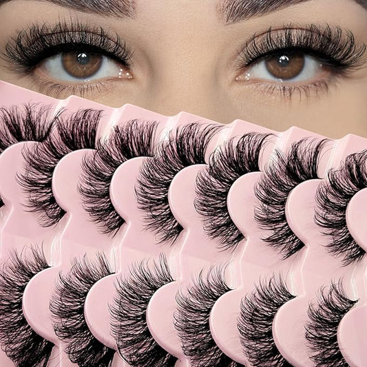 MIKIWI False Eyelashes Clear Band Fluffy Curly Eyelashes Soft and Lightweight Lashes 7 Pairs Wispy Lashes(GL10)