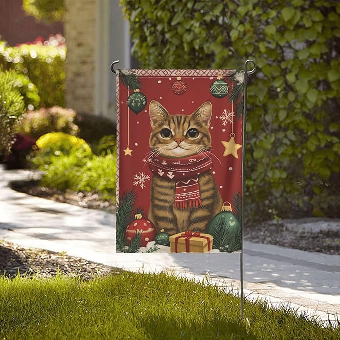 Christmas Cat Garden Flag 12x18 In Double Sided Yard Flags Lawn Sign Decor No Flagstand