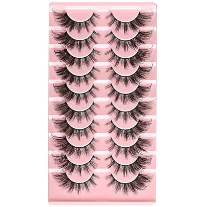 FARRED Natural Lashes Wispy False Eyelashes Fake Cat Eye Lashes Pack 10 Pairs Natural Look Lash Strips Fluffy Mink Eyelash Full Strip Lashes (C2 | 8-16MM)