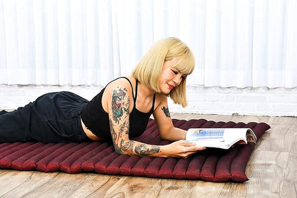 Leewadee - Kapok Roll Mat – Handcrafted Folding Sleep & Relaxation Mattress from Thailand, Ideal as Guest Bed, Camping Mat, Yoga Mat or Traditional Futon, 75 x 39 inches, Red