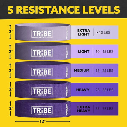 Tribe Lifting Fabric Resistance Bands for Glutes & Legs | 5 Fabric Workout Bands Set | Thick Booty Bands for Squats, Lunges, Hip Training, Physical Therapy & Home Workouts