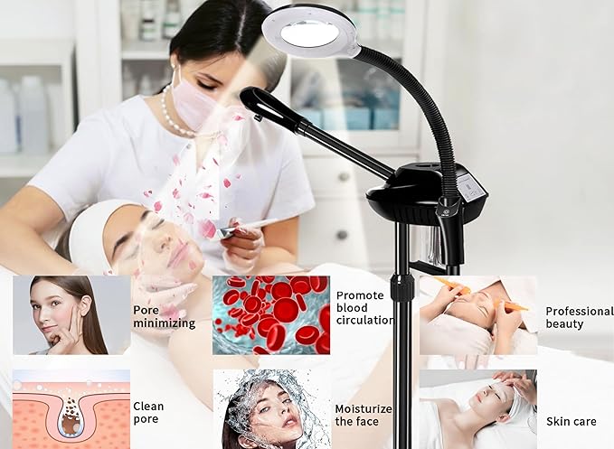 Professional Facial Steamer, 2 in 1 Ozone Facial Steamer with 5X Magnifying Lamp, face Steamer Professional, Suitable for Home Use or Beauty Spa Deep Cleansing and Hydration